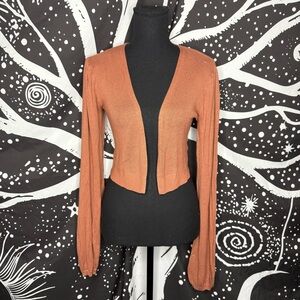 Nine West Cropped Open-Front Cardigan — Rust